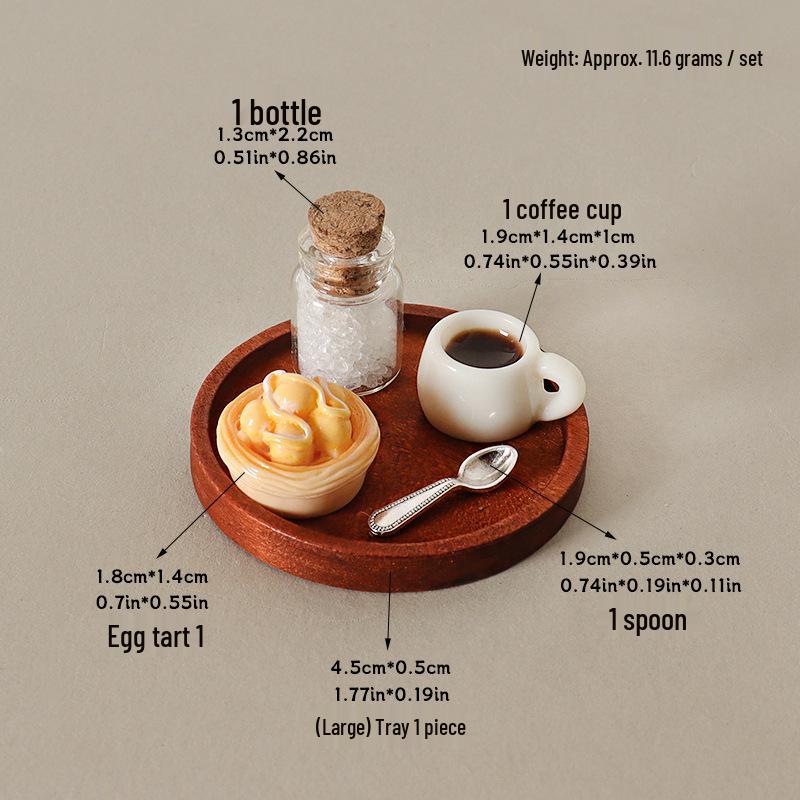 Mini Dollhouse Egg Tart & Coffee Cup Scene Decoration Set
