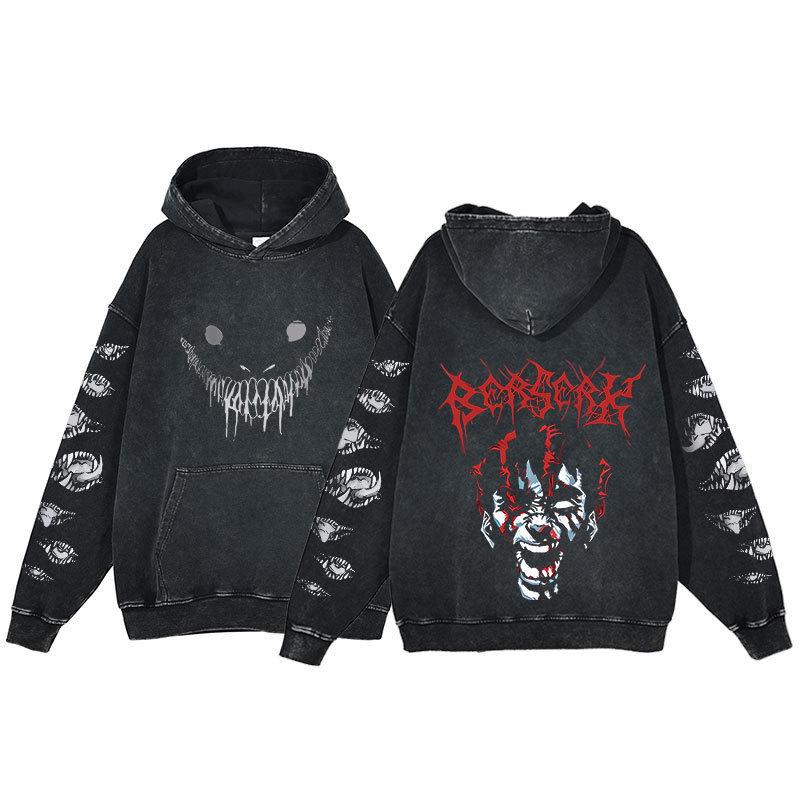 Berserk Anime Harajuku Washed Hoodie for Men