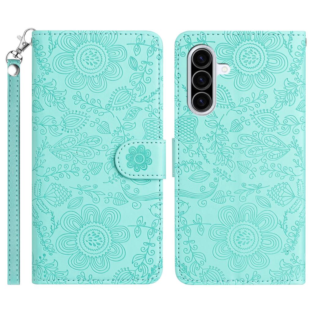For Samsung Galaxy A37 5G Case Flower Imprint Leather Flip Wallet Phone Cover with Wrist Strap