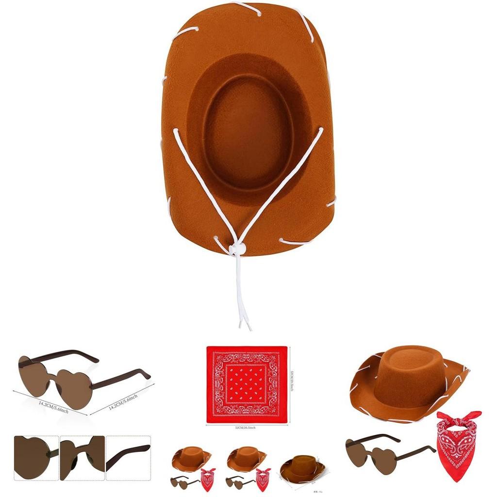 Kids Western Cowboy Hat Glasses Bandana Costume Set With Cotton Fabric For Party Dressup