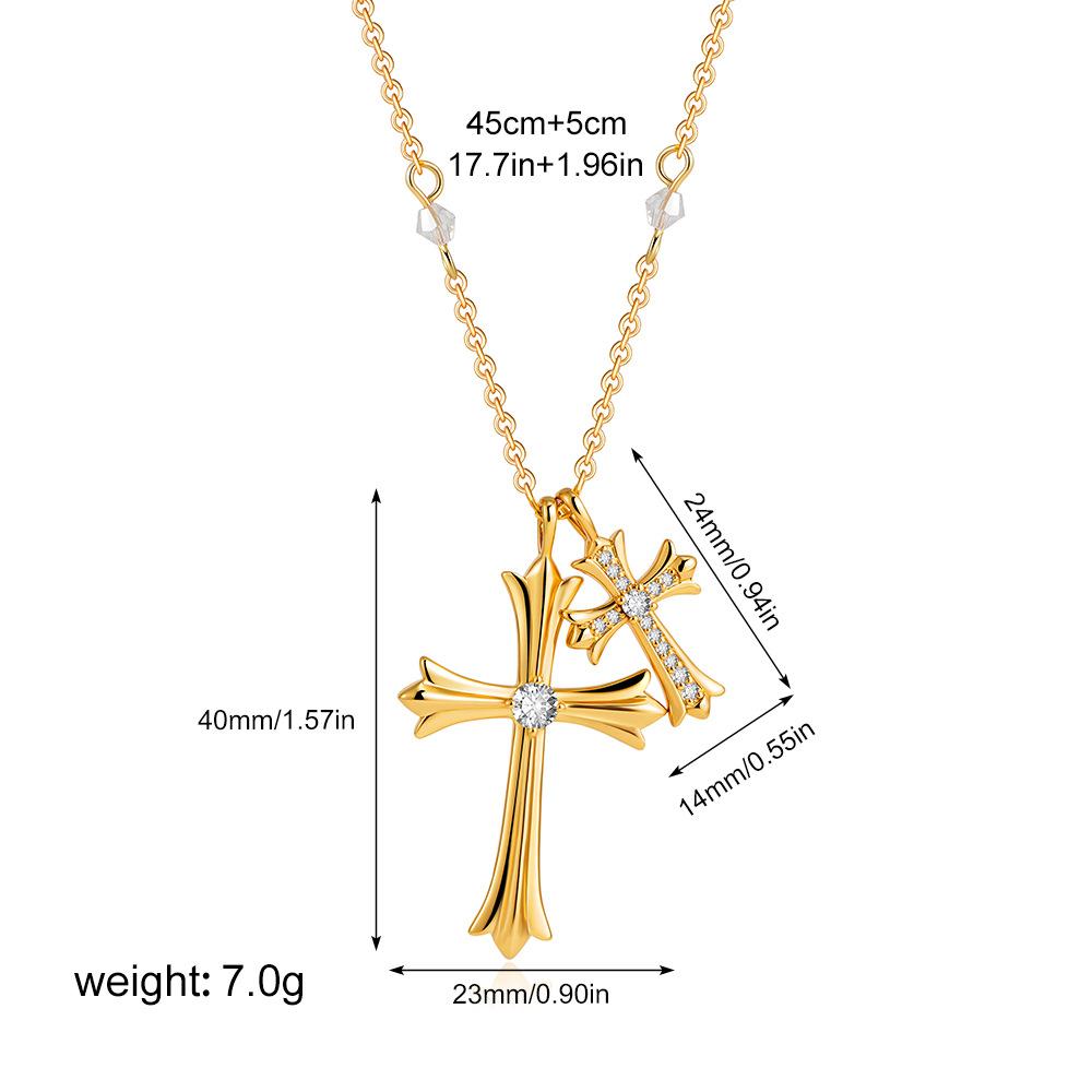 Stainless Steel Diamond-encrusted Cross Necklace Hip-hop Zircon Pendant Trendy Rice Bead Chain