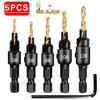 5Pcs 1/4'' Hex Shank Countersink Drill Bit Set HSS Woodworking Pilot Screw Holes