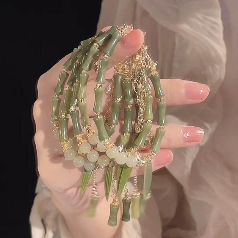 Chinese Style Simulated Bamboo Bracelet Bamboo Joint Bracelet Charm Bracelet Resin Material Wrist Jewelry for Daily Wear