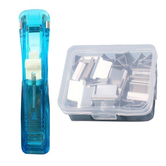 

Paper Clip Stapler Portable Clip Dispenser No Hole Punching Paper Pusher with 50 Refillable Transparent Metal Clips Office School D