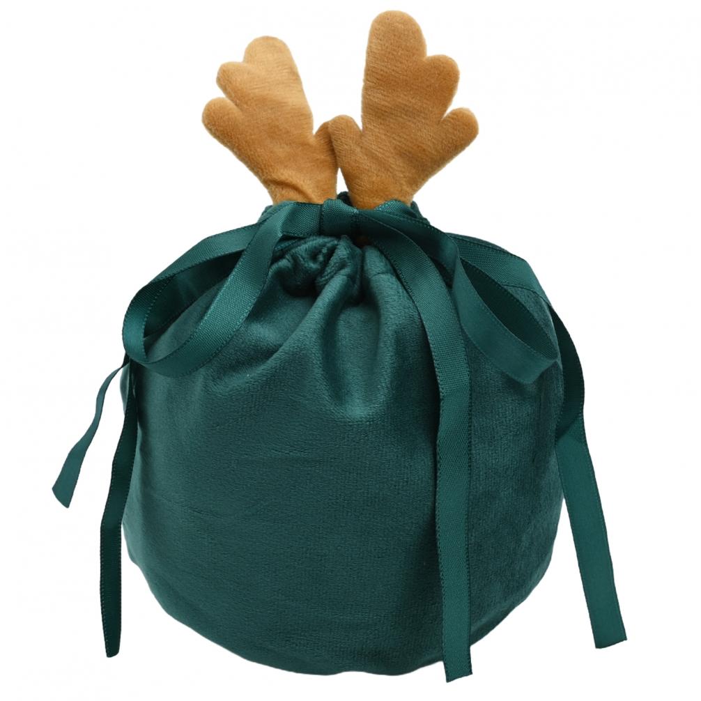 3D Antler Decoration Christmas Candy Bags Santa Present Bags Velvet Deer Bags