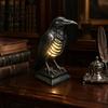 Dark Punk Room Decor Gothic Halloween Table Lamp, Spooky Raven Bat Skeleton Vintage Unique Gifts for Goth Lovers Resin LED Night Light Party, Tabletop