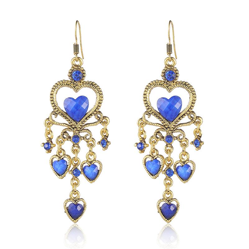 Bohemian Drop Dangle Heart Earrings For Women Vintage Rhinestone Acrylic Gold Color Ethnic Boho Jewelry Earings Pendientes Mujer