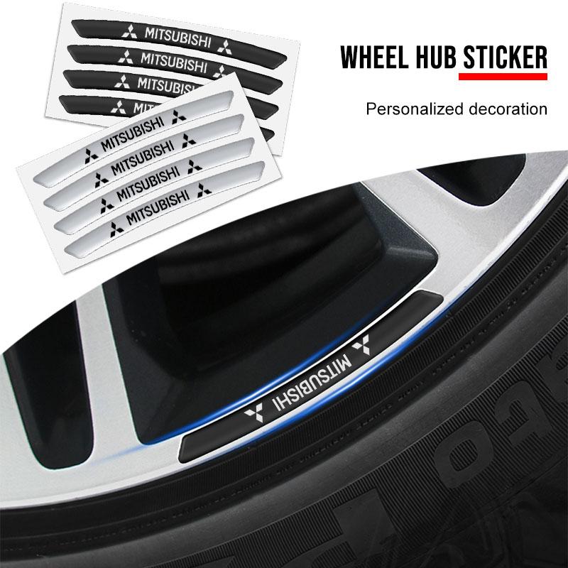 Czbhmr1 4pcs Car Rim Modification Stickers Wheel Decoration Decals Emblems For Mitsubishi ASX Lancer Pajero Outlander L200 EVO Lancer EX
