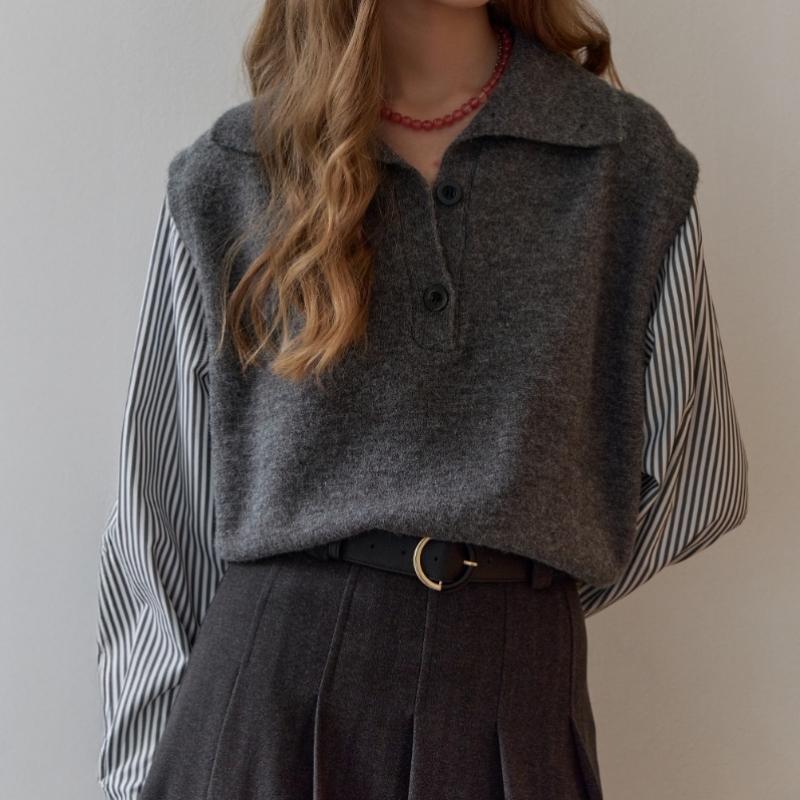 Maxza Stripe Shirt Layered High Neck Knit