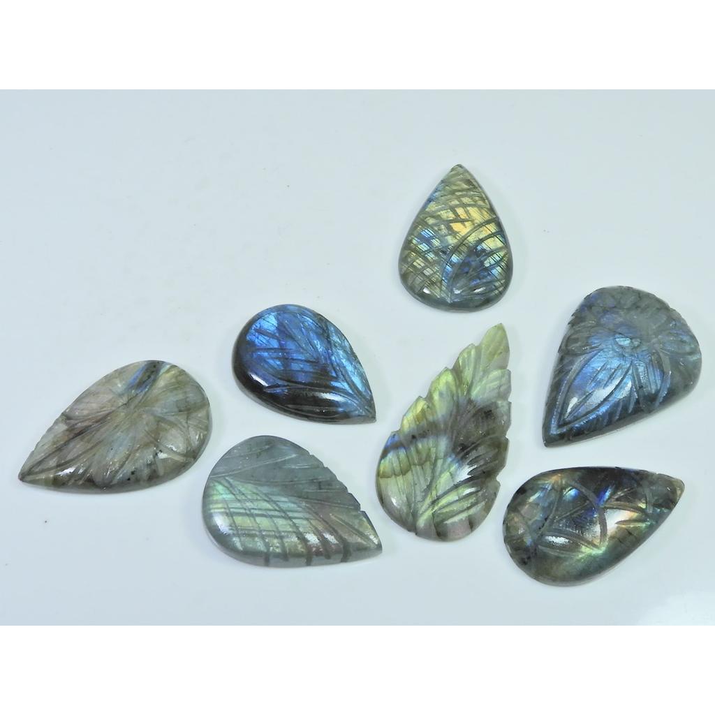 260Cts. Natural Labradorite Carving Pear Cabochon Loose Gemstone 07Pcs Lot LL-1140