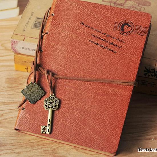 Retro Faux Leather Notebook with Key Binding and Embossed Logo