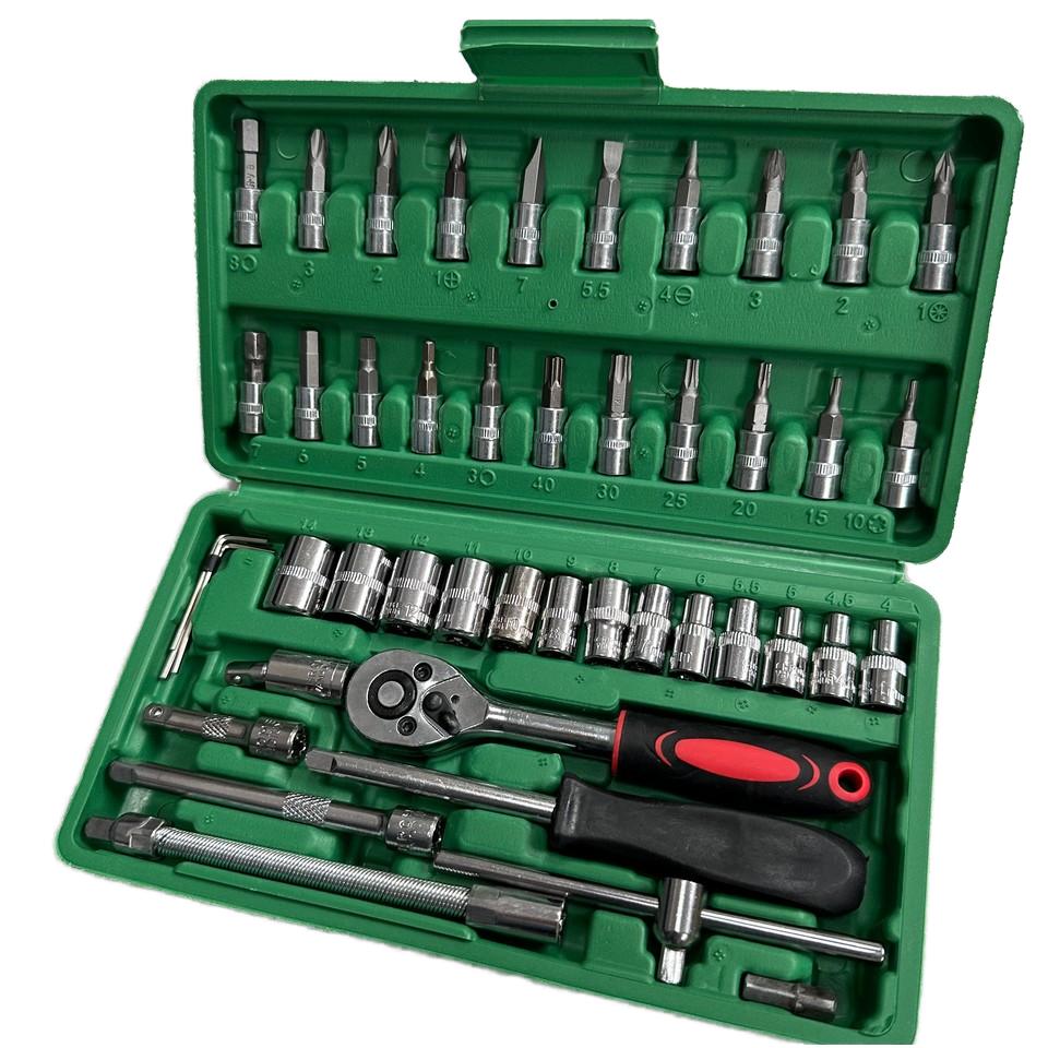 46pcs 1/4 Inch Drive Metric Socket Ratchet Wrench Set Oem Automotive Repair Mechanic Kit Boxed Combination For Hand