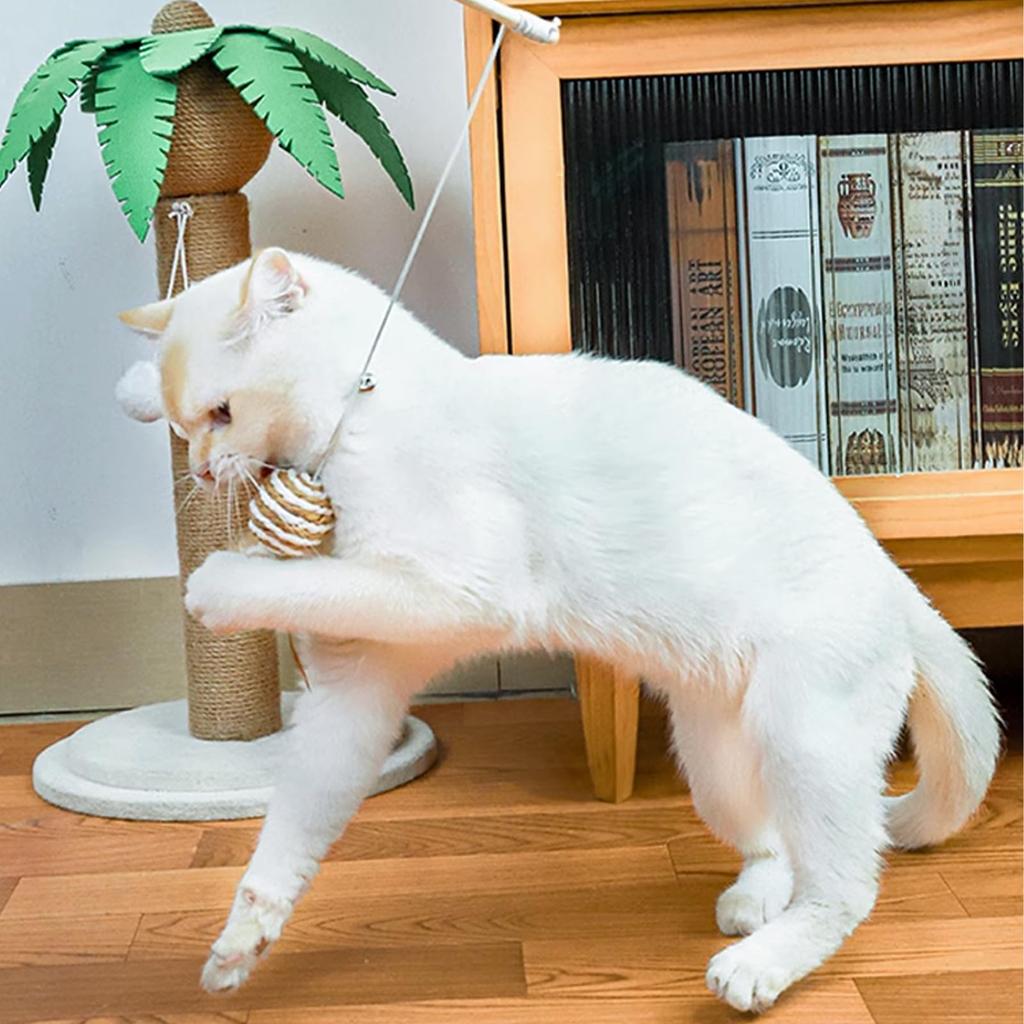 4-Piece Cat Toy Set Natural Feather Toy and Solid Wood Cat Toy with Bell. Ideal for Indoor Sports. Cat Toys Help Your Cat Relieve Stress and