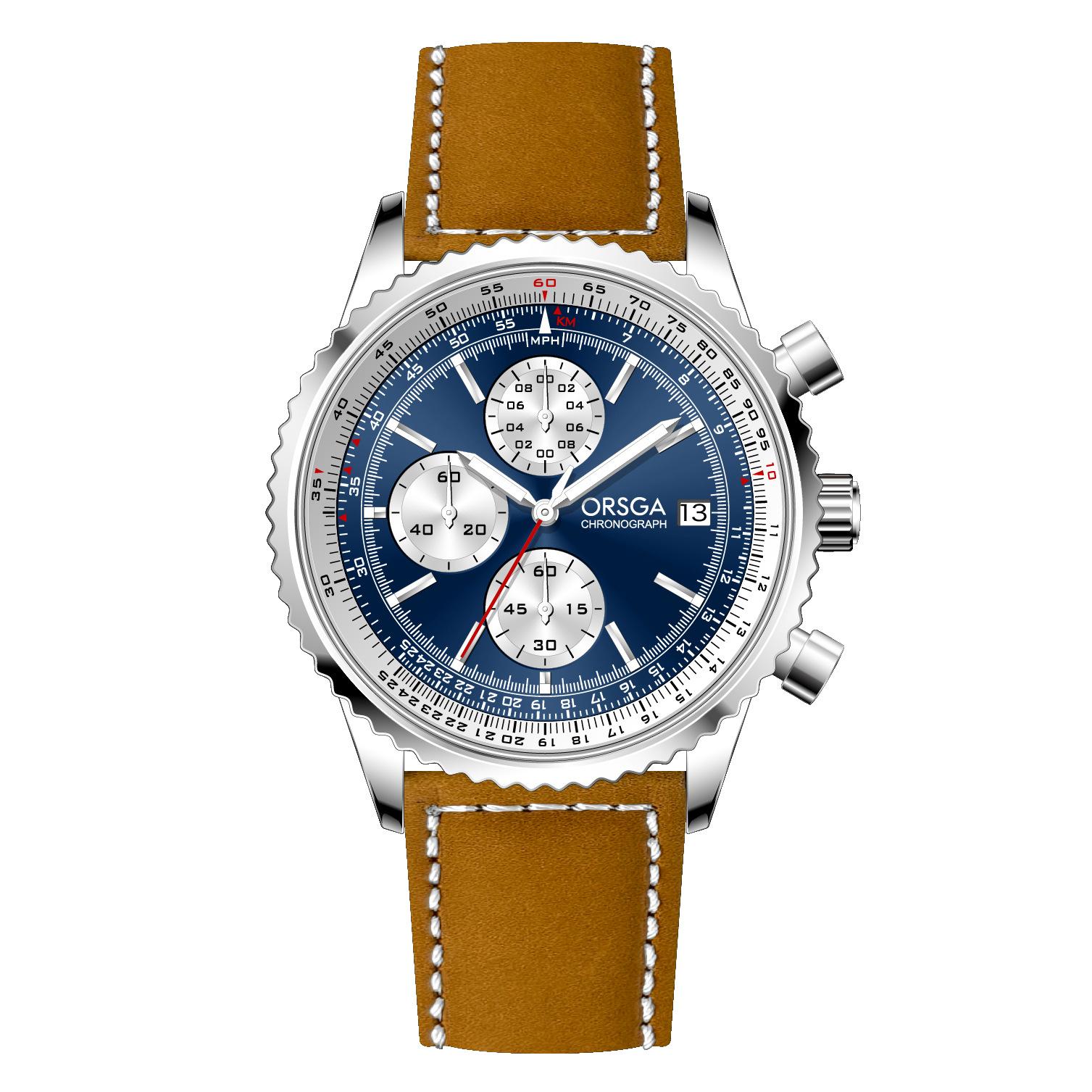 

Men s Chronograph Wrist Watches Pilot Style Steel Band Quartz Wateproof Date Luminous Business Watch Khaki leather темно-синий