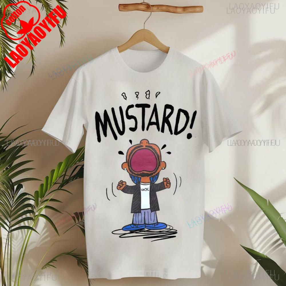 Kendrick Lamar Mustard Meme Tops Unisex Tee Shirt for Fans Funny Hip Hop Graphic Music Lover Apparel Humorous Pop Culture Gift