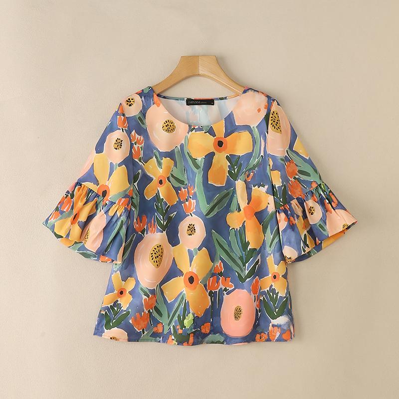 

ZANZEA Women Summer V-Neck Casual Floral Print Short Sleeve Blouse 3XL