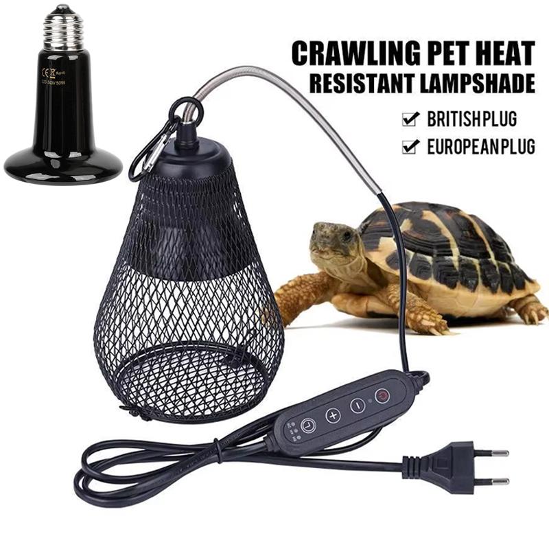 Reptile Heat Lamp Shade Pet Heater Guard Timeable Heat Lamp Anti-Scalding Preservation Infrared Ceramic Heat Lamp Lizard Turtle