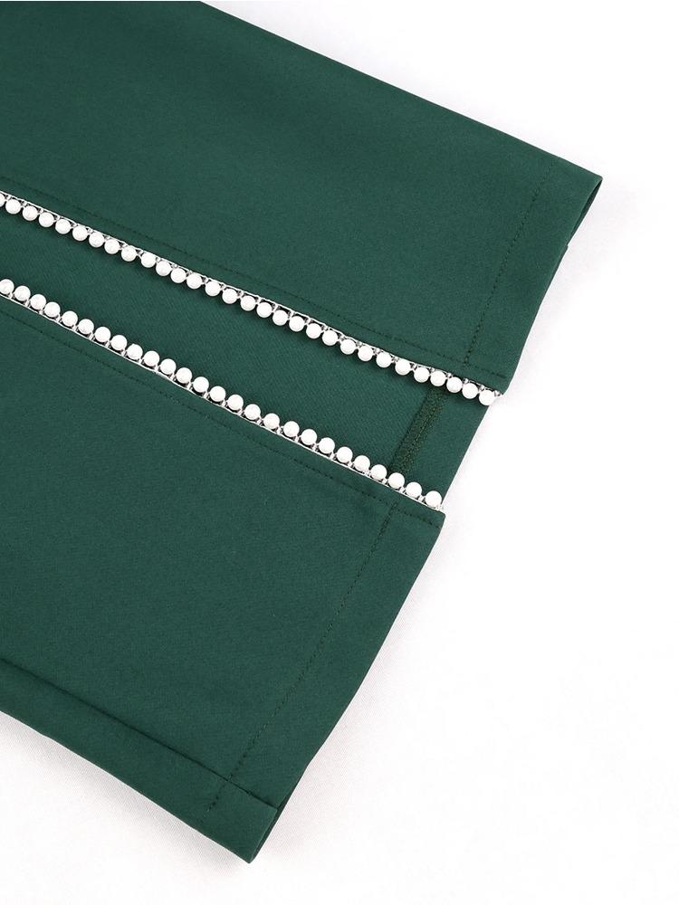 Elegant Women Office Pants High Waist Side Slit Pearls Beading Wide Leg Ankle Length Trousers Autumn Fashion Business Wear