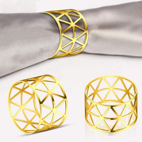 6/12Pcs Golden Napkin Rings Metal Hollow Triangle Circle Design Napkin Holders Buckles Family Dinner Wedding Party Table Decoration