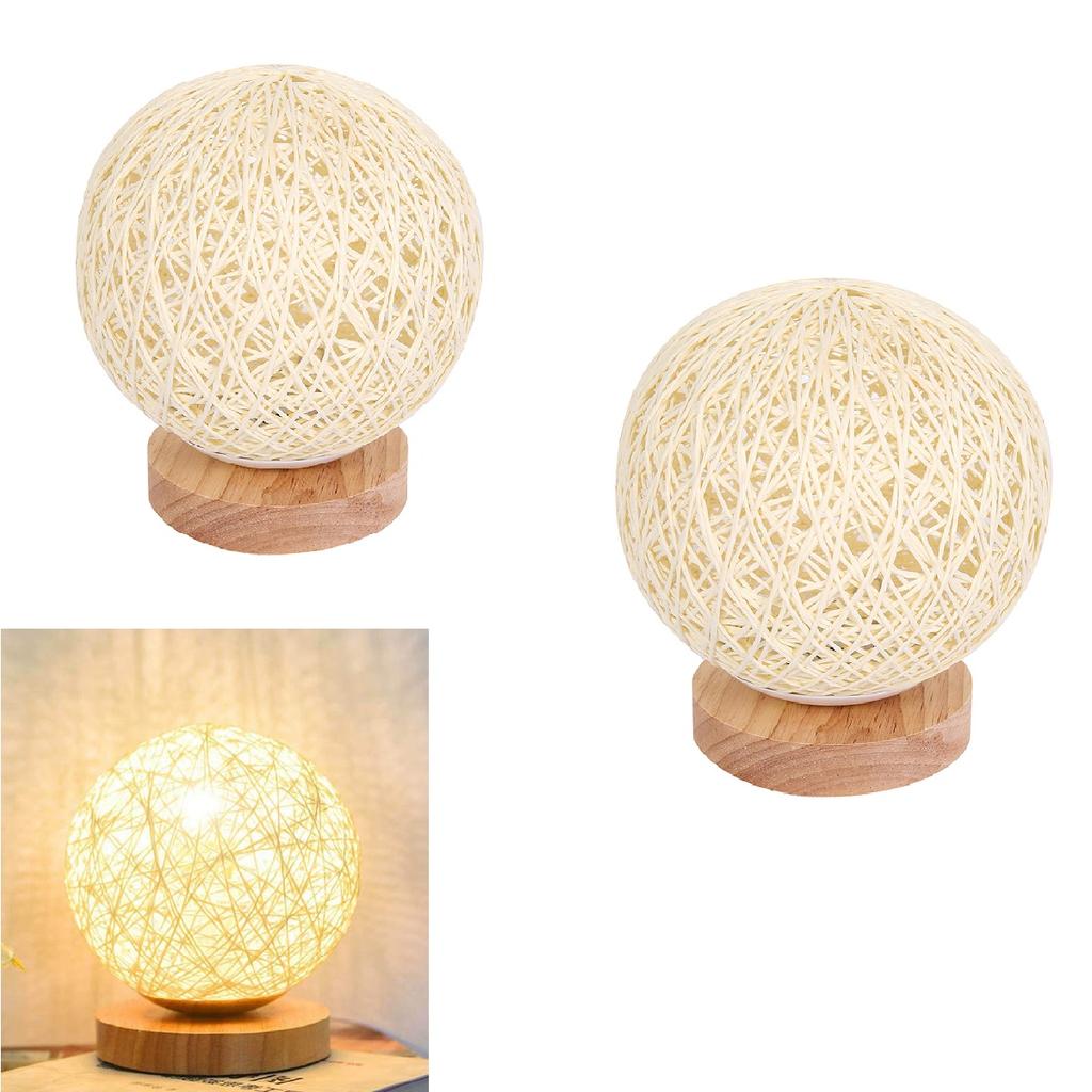 LED Rattan Ball Night Light USB Table Lamp Dimmable Hand-Knit Rattan Ball Lampshade Bedside Lamp Bedroom Decor Moon Night Light