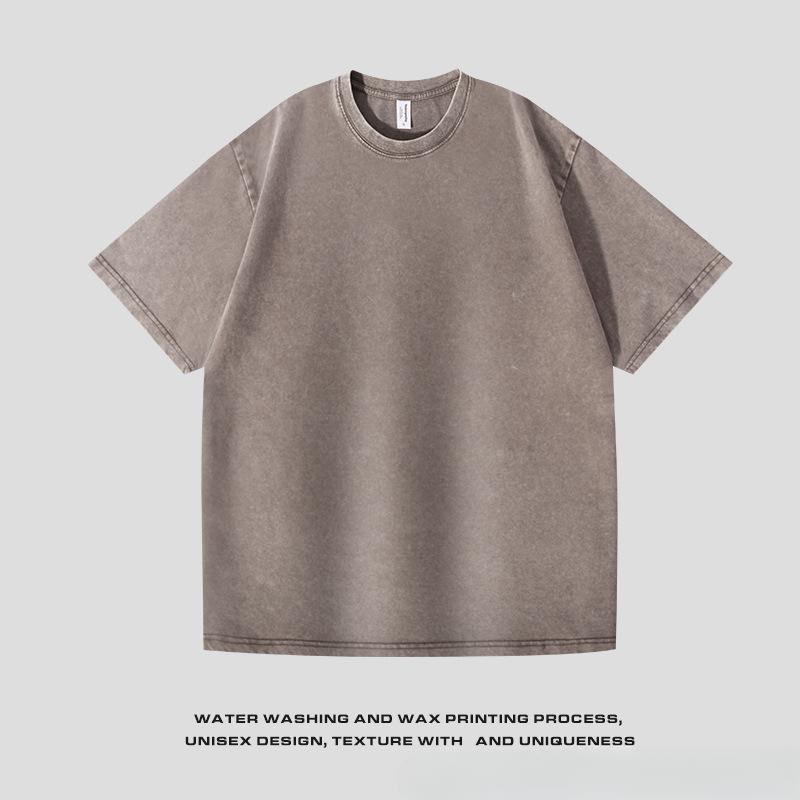 Tricou Vingtage din Bumbac Pur cu Mânecă Scurtă pentru Bărbați, Top cu Gât Rotund, Culoare Solidă, Tricou de Bază cu Mânecă Scurtă