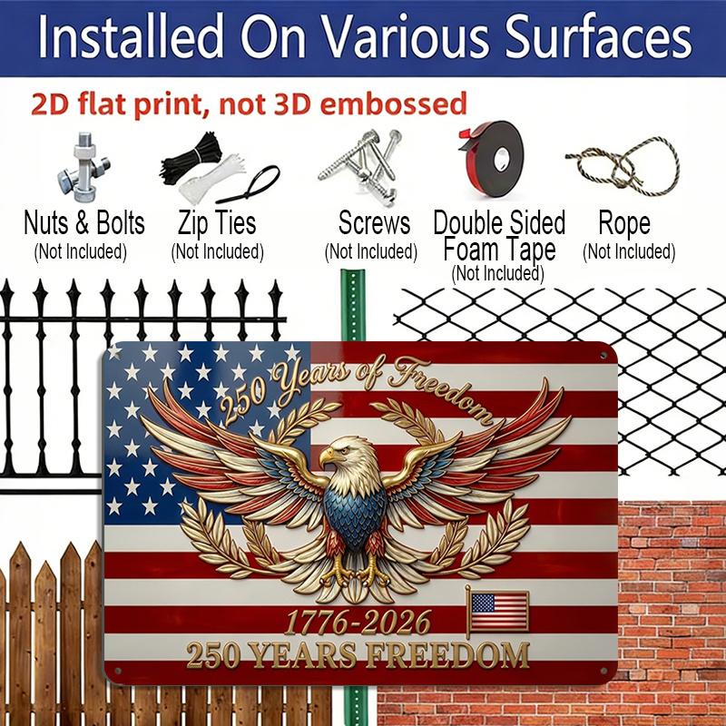 Piatto 2D, 1 pz "250 Anni di Libertà 1776-2026" Aquila Americana Segno in Alluminio 12x8 Pollici - Bandiera USA e Aquila Calva Design Patriottico, 250° Anniversario USA