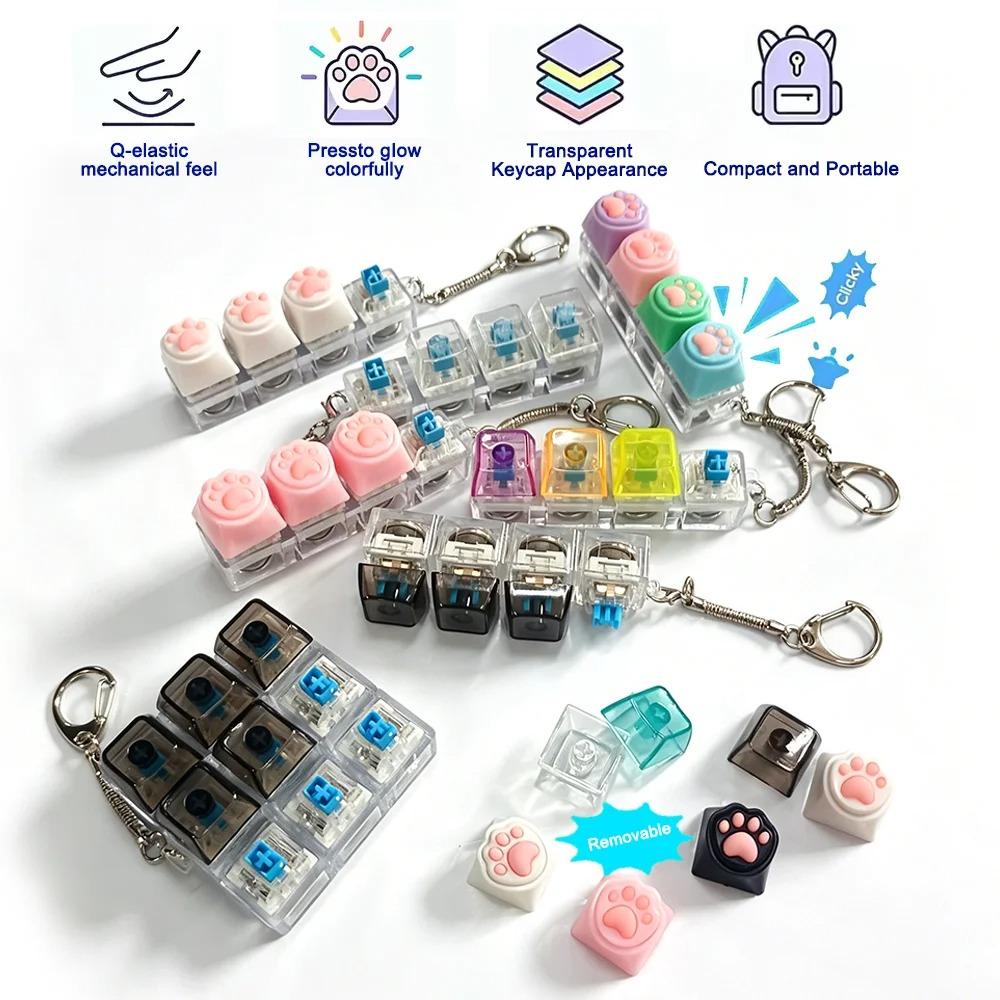 New Light Up Keyboard Keychain Crystal Clicker Fidget Toy Stress Relief Sensory Toy Portable Car Desk Decor Gift For Adults Kids