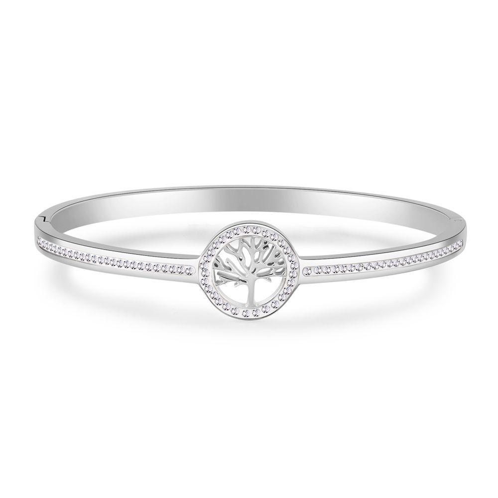 Женский браслет из титановой стали с бриллиантами «Древо жизни» - Не выцветающий браслет из нержавеющей стали