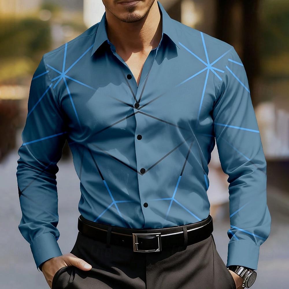Men s Geometric Abstract Art Print Shirt Long-Sleeve Casual Outdoor Everyday Wear Spring Collared Shirt With Lapel Design S