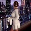 Women's 2024 Autumn/Winter Solid Color Low Neck Long Sleeve Ruffle Dress