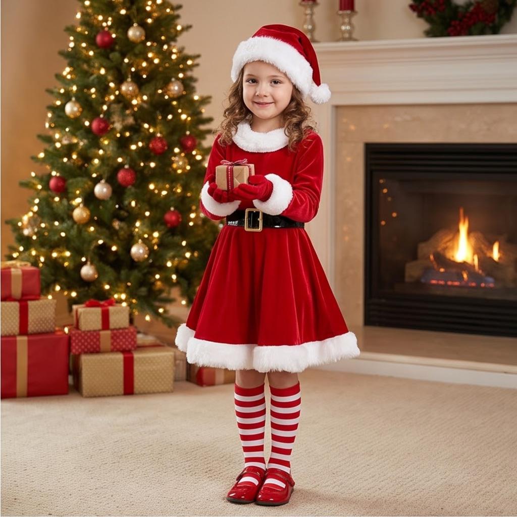 Girls Christmas Dress Set for Holiday Party and Gift Giving