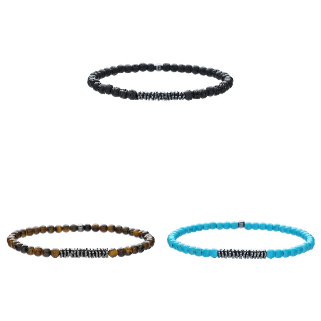 Natural Stone Geometric Beaded Bracelet For Men And Women With Elastic Cord For Travel Gifts