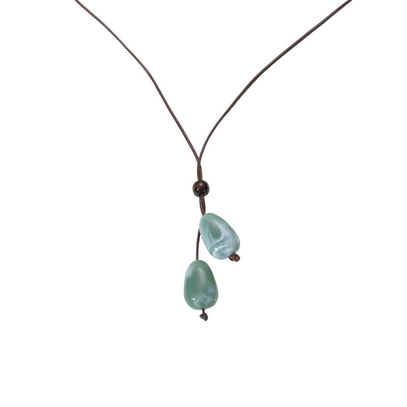 Elegant Long Oval Pendant Necklace Chinese Style Forest System Simple Vintage Zen Design Jewelry Accessory