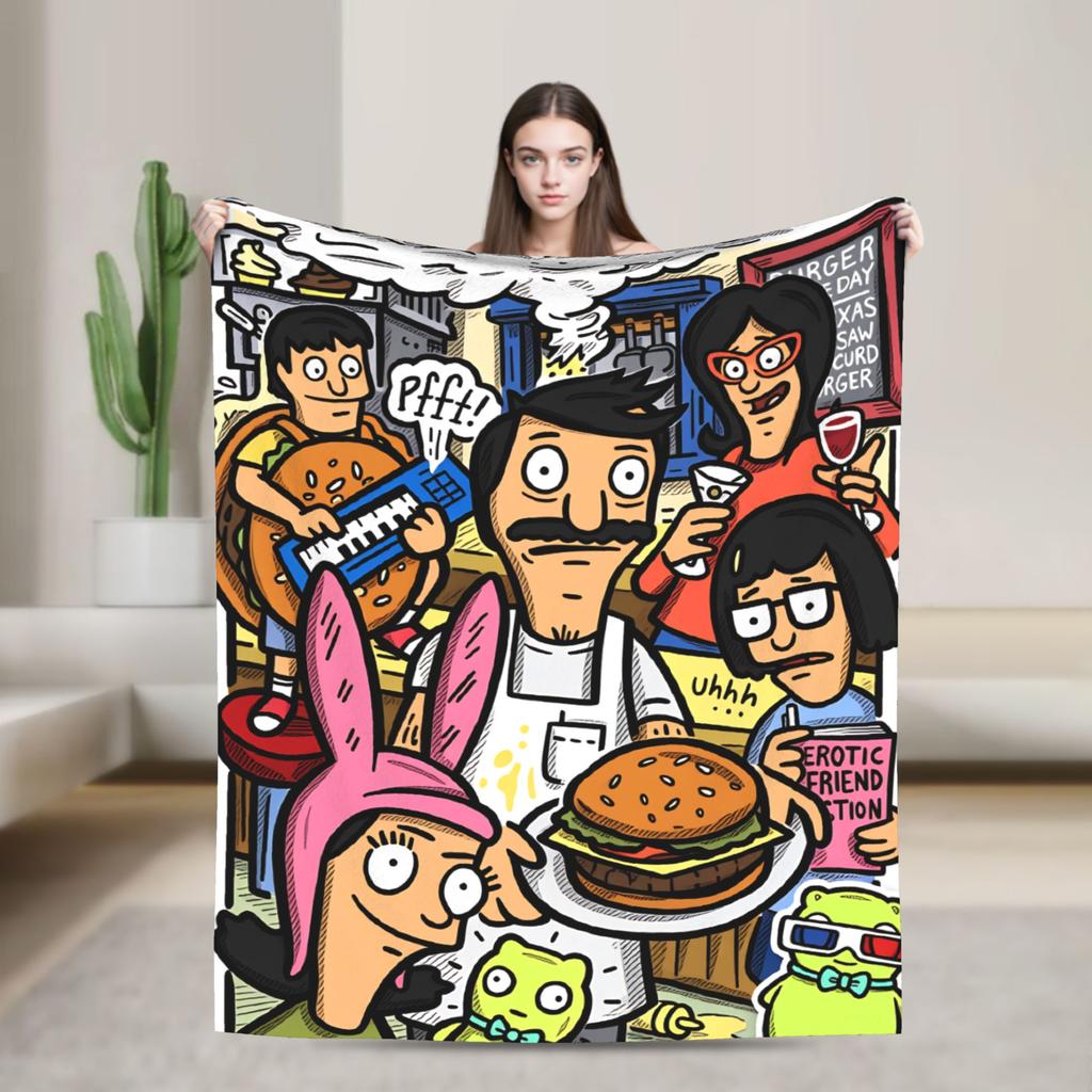 Super Warm Blankets Camping Anime Bobs Funny B-Burgers Throw Blanket Movie Flannel Bedspread For Home Decor Trend Sofa Bed Cover
