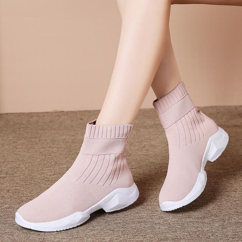 Spring and Autumn New Fashion Casual Ultra Light Women's Boots Trend Comfortable Flying Weaving Large Size Socks Shoes