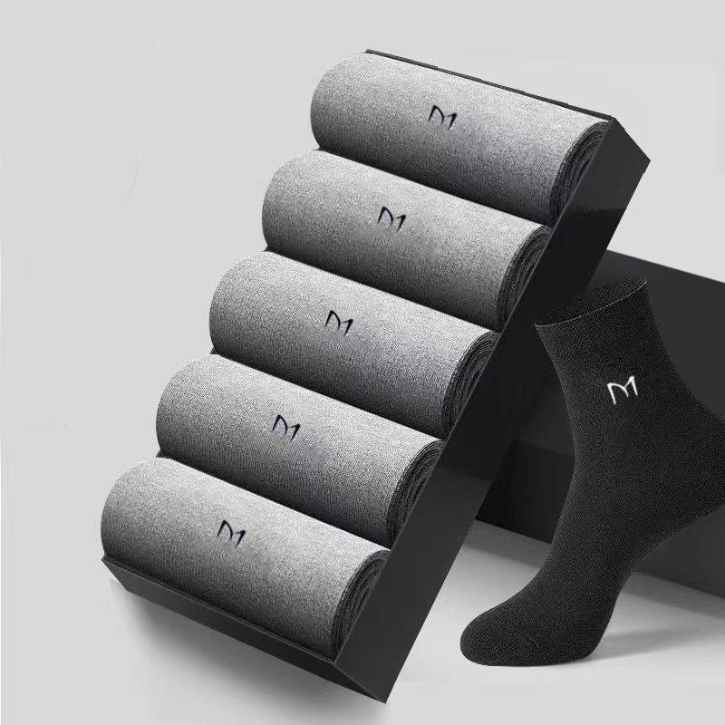 5 pares de Calcetines de Algodón Antibacterianos de Caña Media para Hombre - Transpirables, Desodorantes, Anti-Sudor, Casual de Negocios para Todas las Estaciones