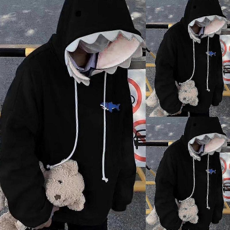 Unisex Lustige Haifischzahn Kapuzenpullover Langarm Oversized Kordelzug Sweatshirt Lässig Bequem Pullover