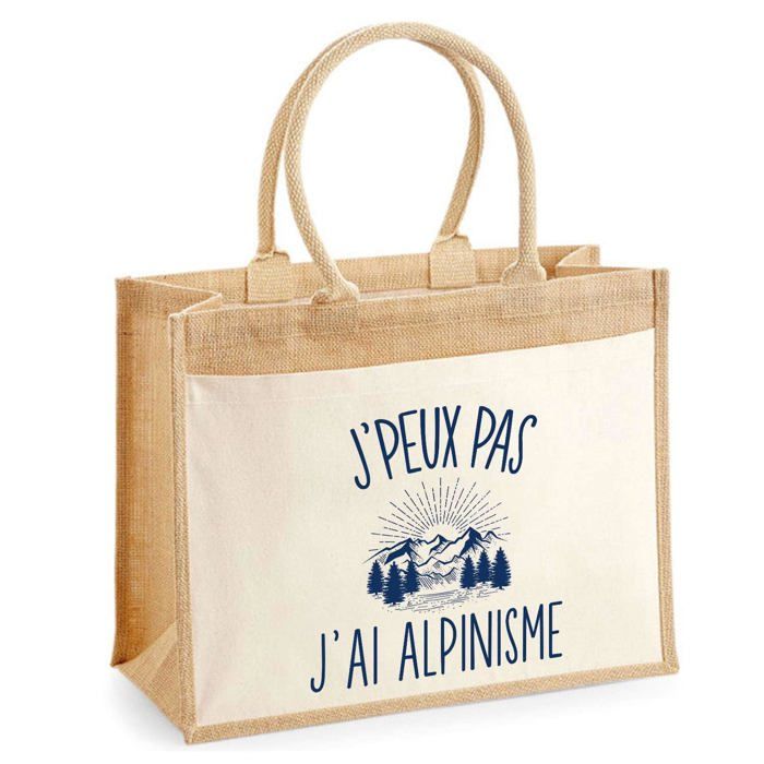 Sac de plage - PLANETEE - jute avec poche Alpinisme J'peux pas - Coton - 43 x 33 cm - Imprimé en France