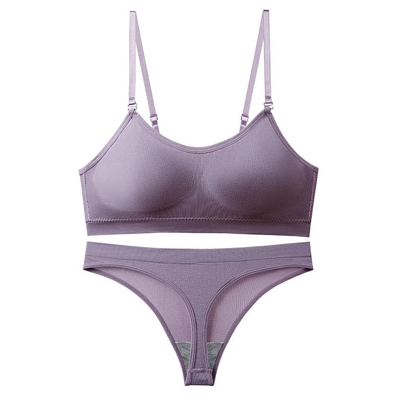 Conjunto de Roupa Íntima Roupa Íntima Sem Aro Sexy Costas Nuas Camiseta Feminina Seção Fina com Bojo Confortável Conjunto de Sutiã Esportivo