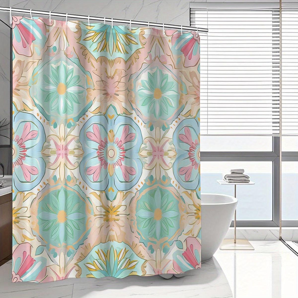 

Art Deco Floral Curtain, Vibrant Print, Fade-Resistant, Machine Washable, Retro Bath Decor W90xH180cm