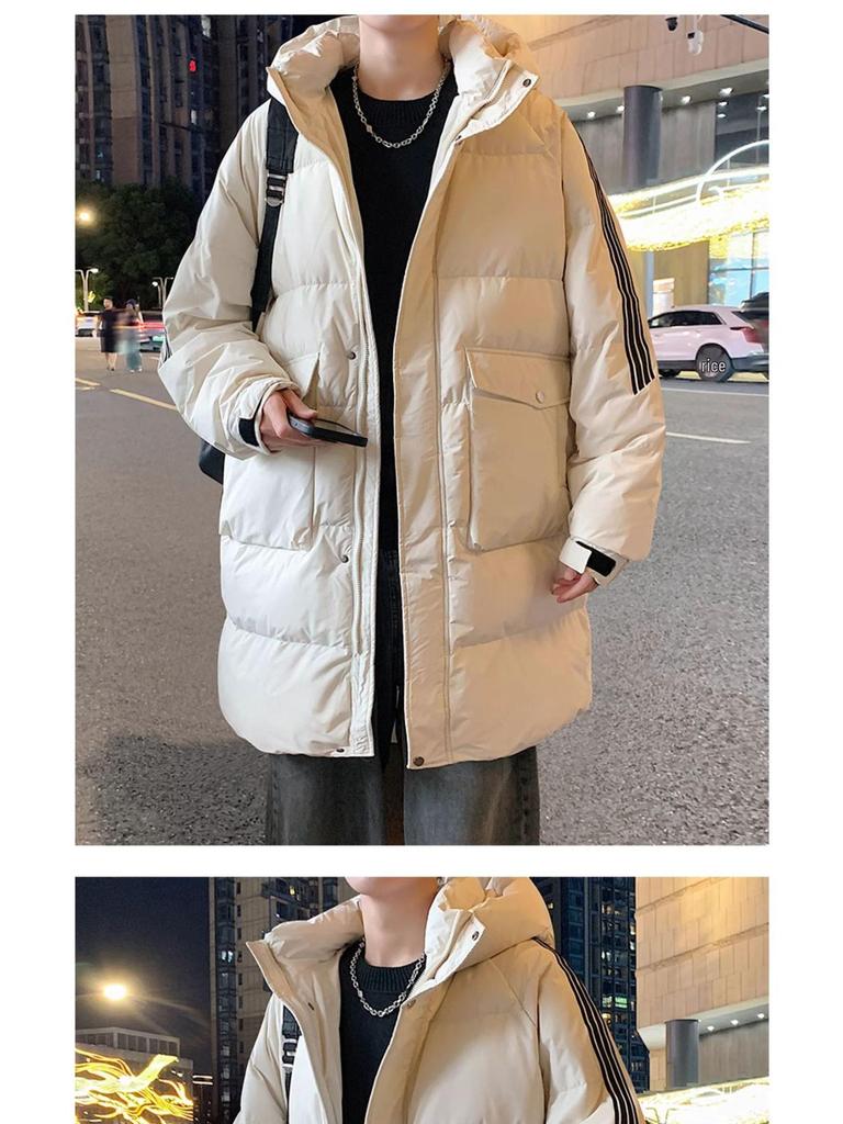Men's 2025 Mid-length Down Jacket - Winter Thickened Casual Hooded Outerwear for Youth Fashion and Cold Protection