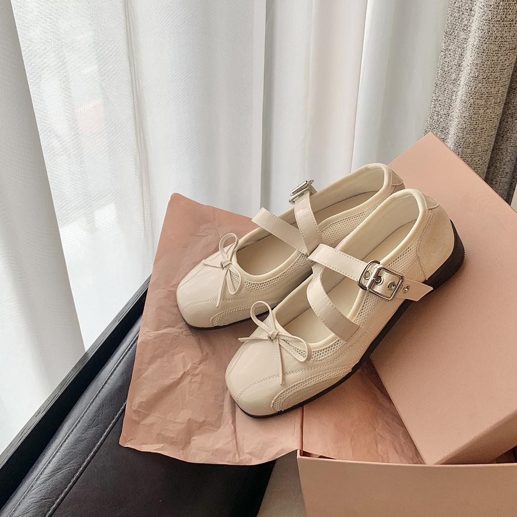 Grape mother, the same style, cross belt, soft bottom, soft surface, one-word buckle belt, thick bottom heightening round head bow single shoes, casu