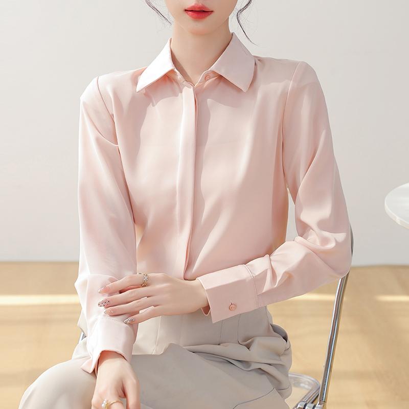 Damen Blusen Hemden 2025 Frühling Langarm Damen Bluse Hemd Büro Dame Umlegekragen Weiß Schwarz Bluse Hemd Damen Oberteile J913