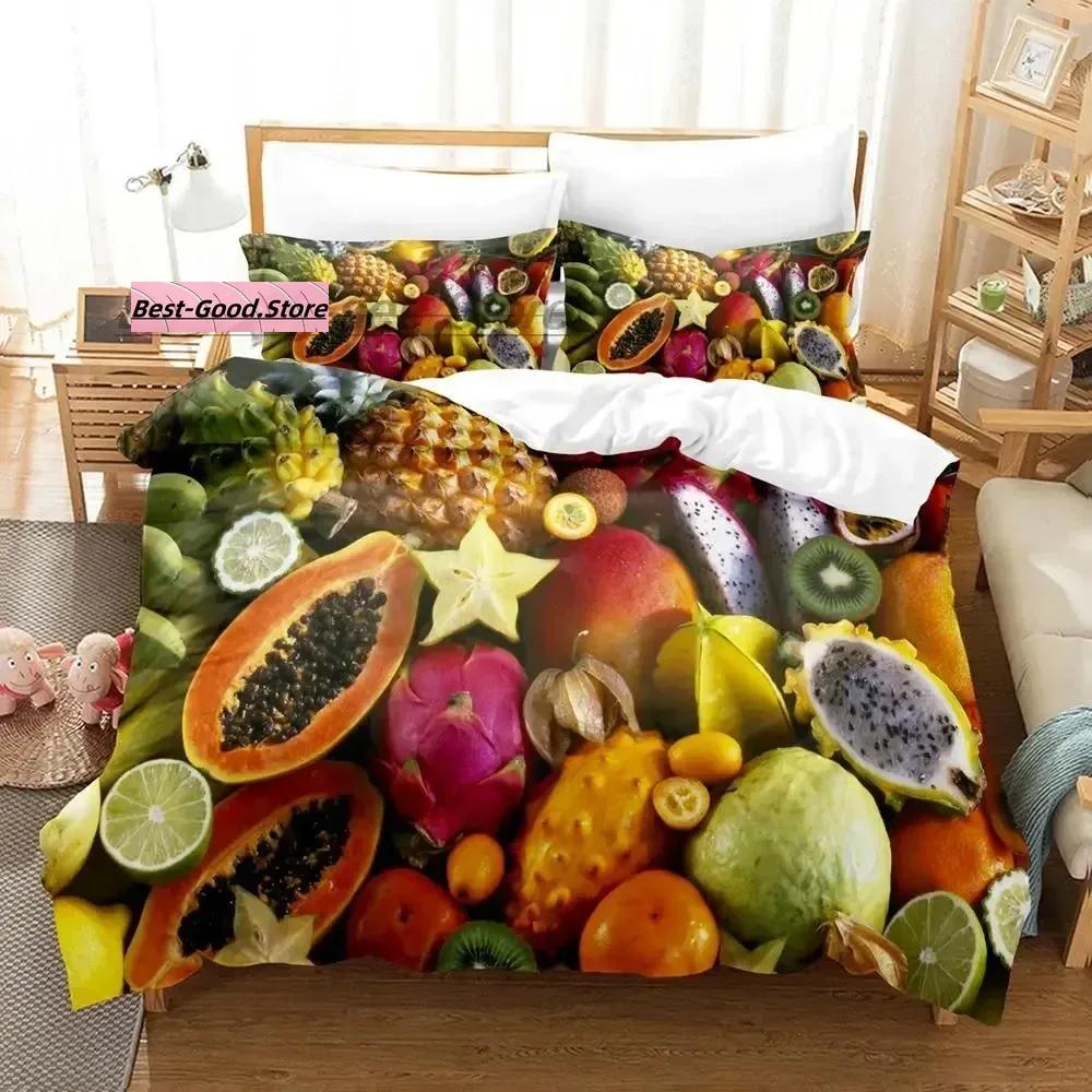 Cartoon Strawberry Vegetables And Fruits Bedding Set Single Twin Full Queen King Size Bed Set Teenager Bedroom Duvetcover S