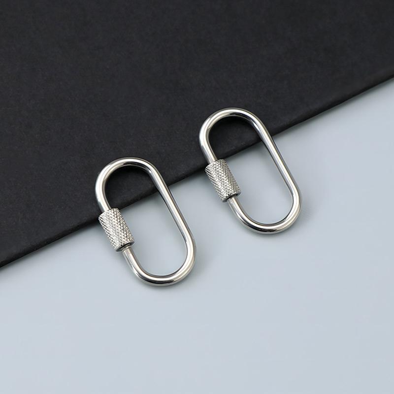 304 Stainless Steel Oval Screw Locking Carabiner Key Ring Keychain Mini Water Bottle Backpack Buckle Lightweight Hanging Buckle