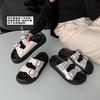 Thick-soled Casual One-word with Rhinestone Slippers for Women's Outerwear 2025 Summer New Casual Versatile Beach Muffin Sandals