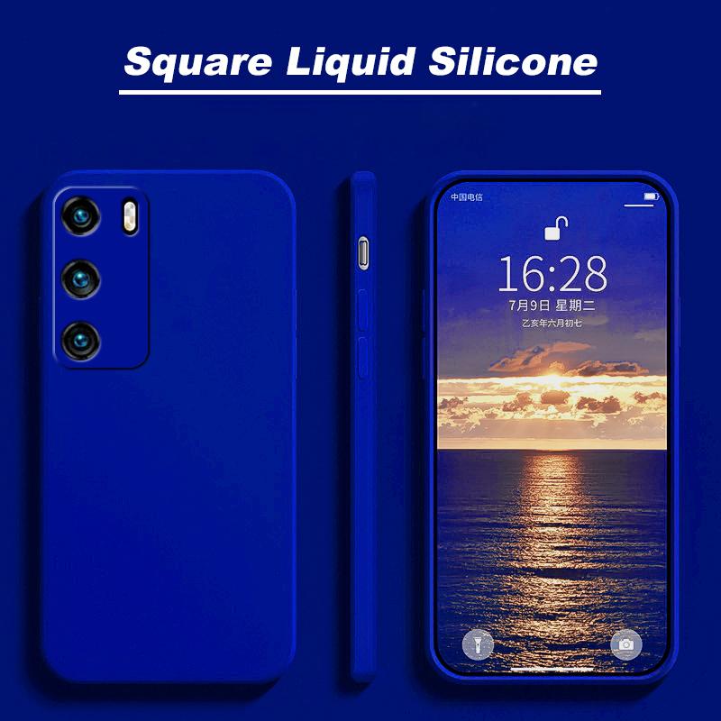 Luxusní tekutý silikonový měkký kryt pro Huawei P40 LITE P30 PRO P20 MATE 20 LITE 30 NOVA 3 3I 5T 9 SE 8 8I Y70 PLUS Y90 Square Full Protection Cover