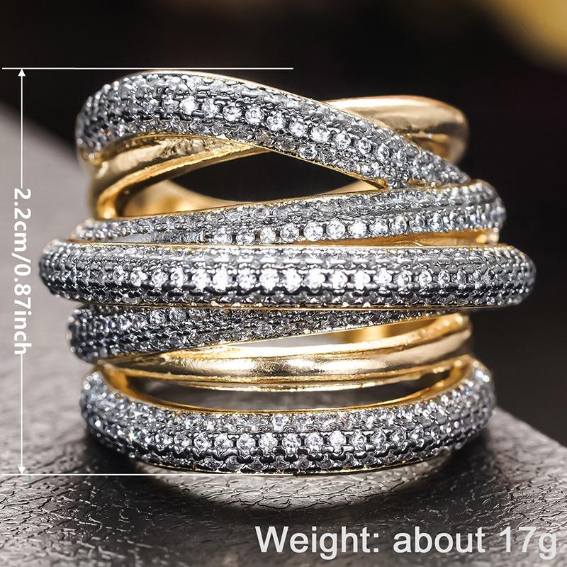 Huitan Stylish Rings with Multi-layer Cross Design Charming Modern Accessories for Women Versatile Chic Bright Jewelry for Party