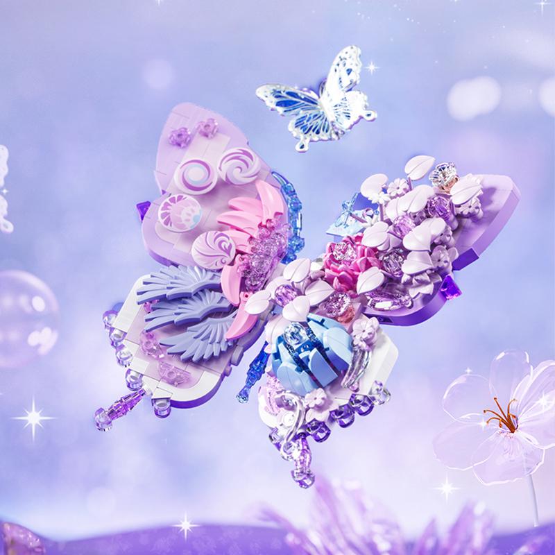 Creative Butterfly Flower Photo Frame Building Blocks Desktop Decoration Ornaments Girls Fantasy Romantic Gifts Kids DIY Toys