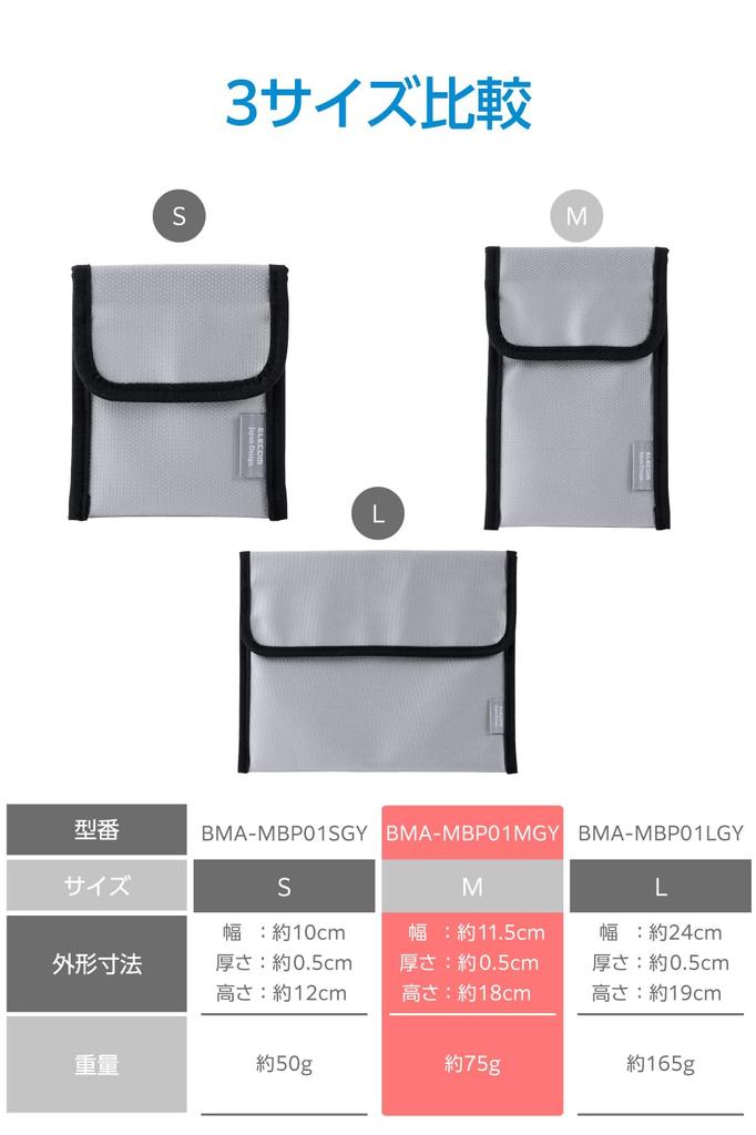 ELECOM Foldable with Medium Flame-Retardant Pouch, Type, Pocket, Size, Gray, BMA-MBP01MGY